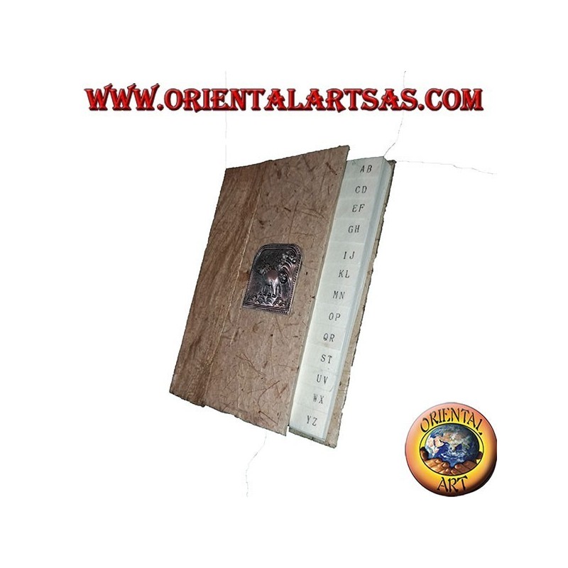 Telephone book in tree bark and plaque with elephant and tree, 14 cm