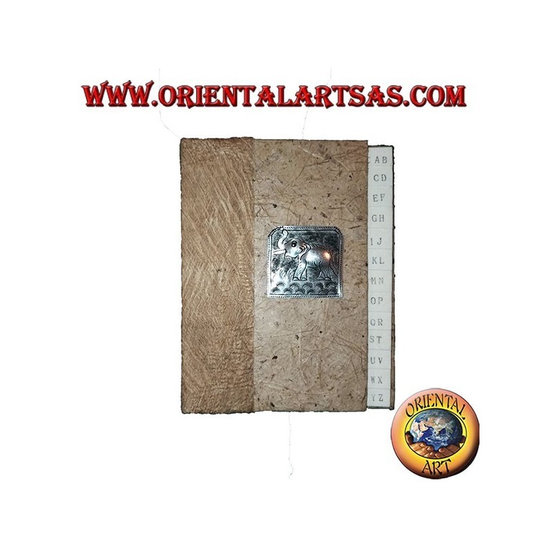Telephone book in tree bark and plaque with elephant, 14 cm