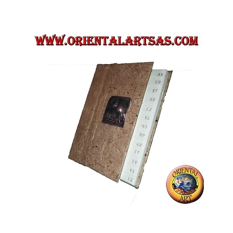 Telephone book in tree bark and plaque with elephant, 14 cm