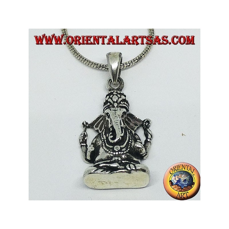 Pendentif en argent avec statuette de Ganesha ou Ganesh (grand)