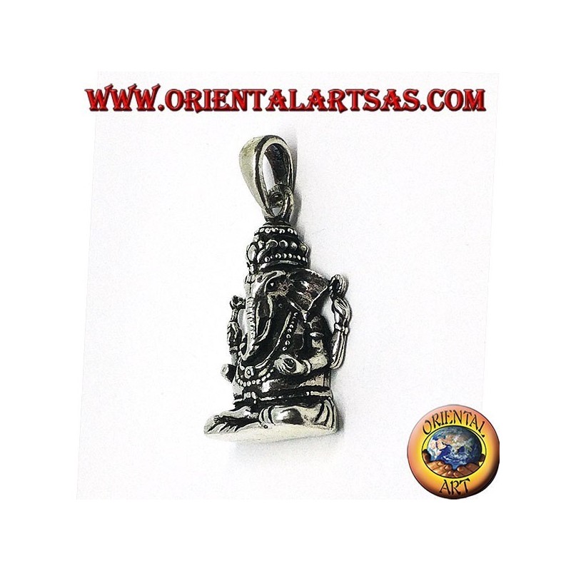 Pendentif en argent avec statuette de Ganesha ou Ganesh (grand)