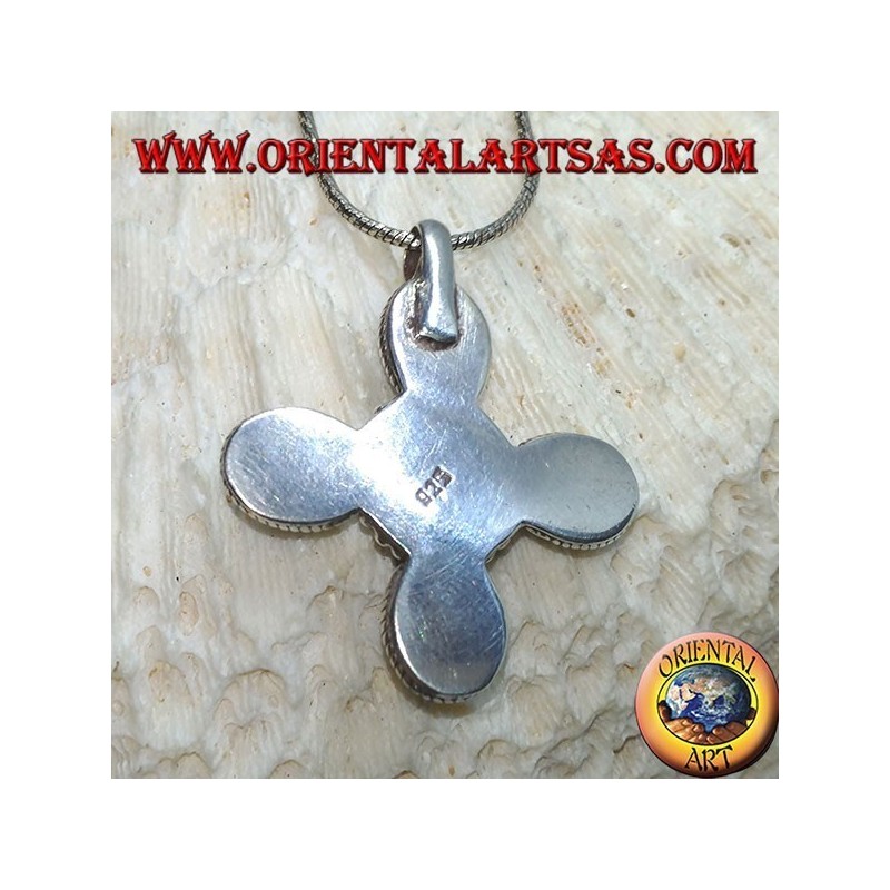 Cruz colgante de plata con cinco hermosas piedras lunares (adularia)