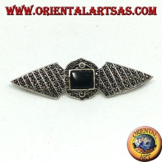 Broche en argent avec marcassites et onyx rectangulaire