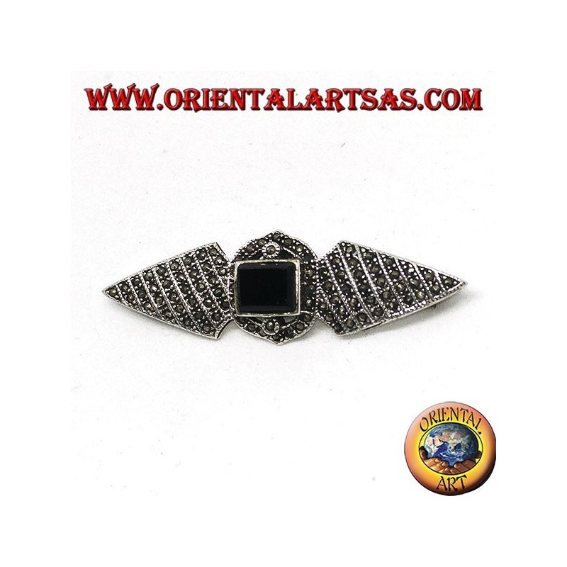 Spilla in argento con marcassiti ed onice rettangolare