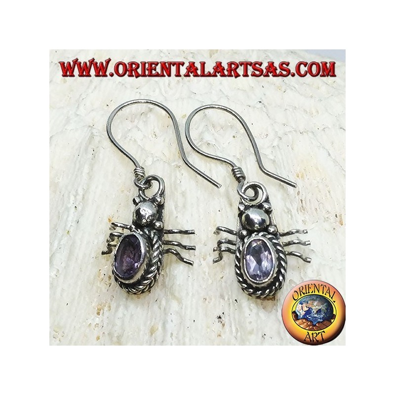 Silberohrringe mit ovalem Amethyst in Form eines Marienkäfers