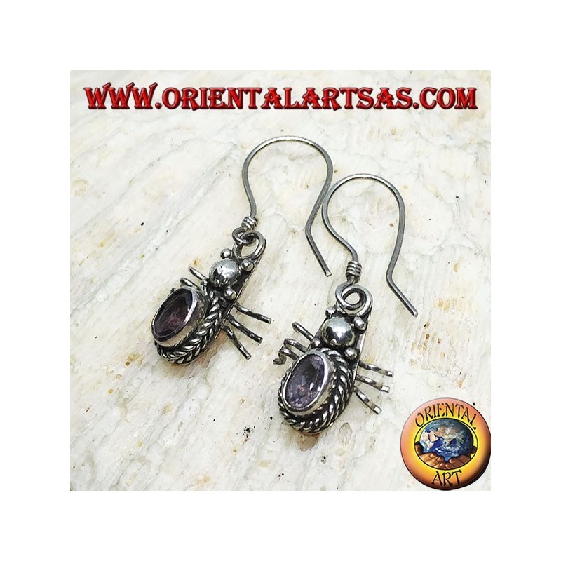 Silberohrringe mit ovalem Amethyst in Form eines Marienkäfers