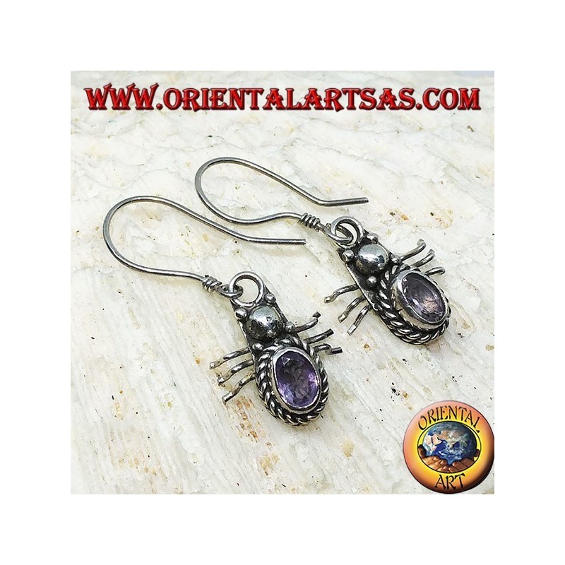Silberohrringe mit ovalem Amethyst in Form eines Marienkäfers