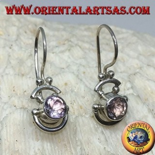 Silberohrringe mit rund geblasenem Amethyst und Silberhalbkreisen