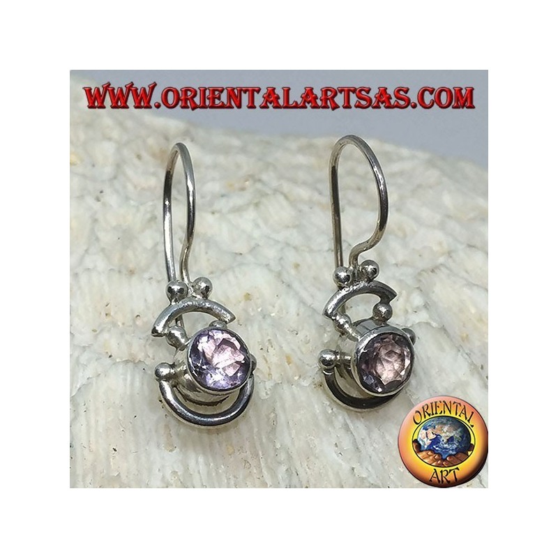Boucles d'oreilles en argent avec améthyste soufflée ronde et demi-cercles en argent