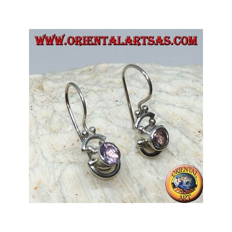 Silberohrringe mit rund geblasenem Amethyst und Silberhalbkreisen