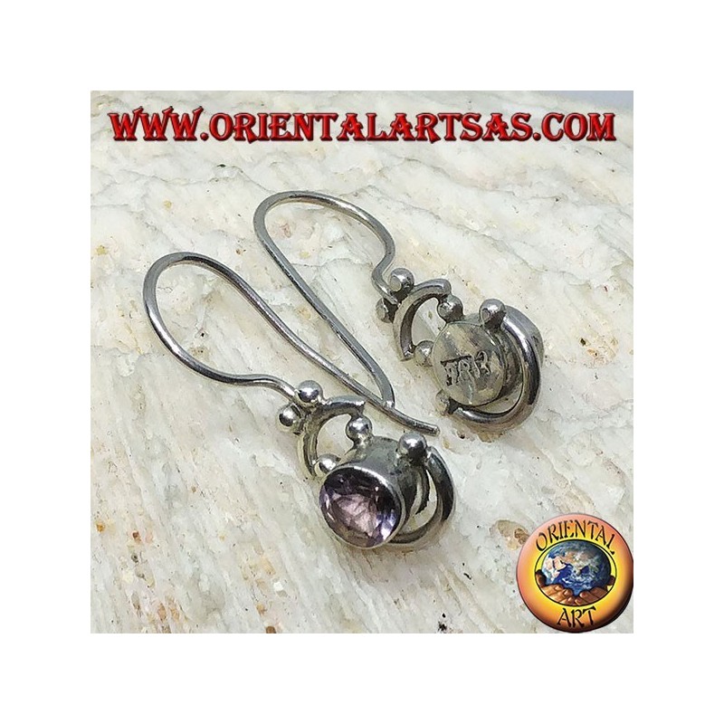 Silberohrringe mit rund geblasenem Amethyst und Silberhalbkreisen
