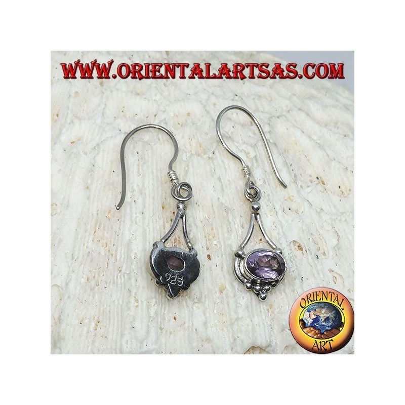 Boucles d'oreilles en argent avec améthyste ovale avec fils suspendus en argent