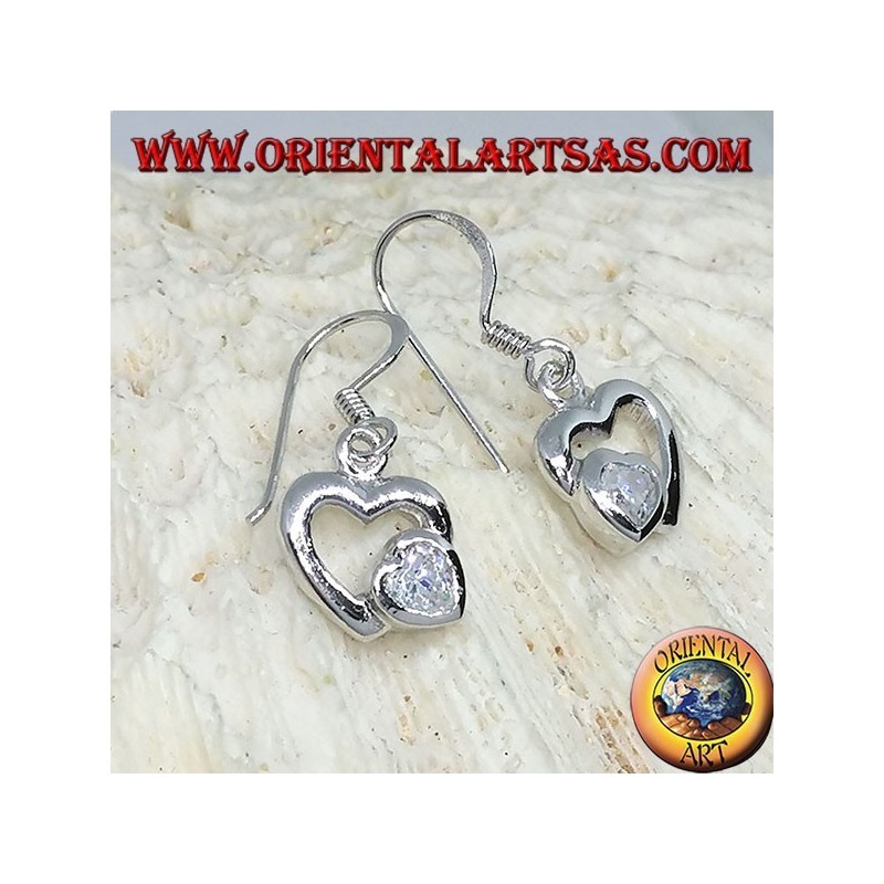 Orecchini in argento con cuore in Zircone nel cuore d'argento