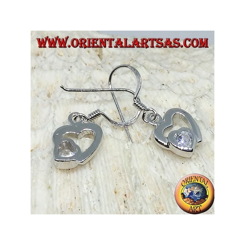 Silver earrings with a heart in Zircon in the heart of silver