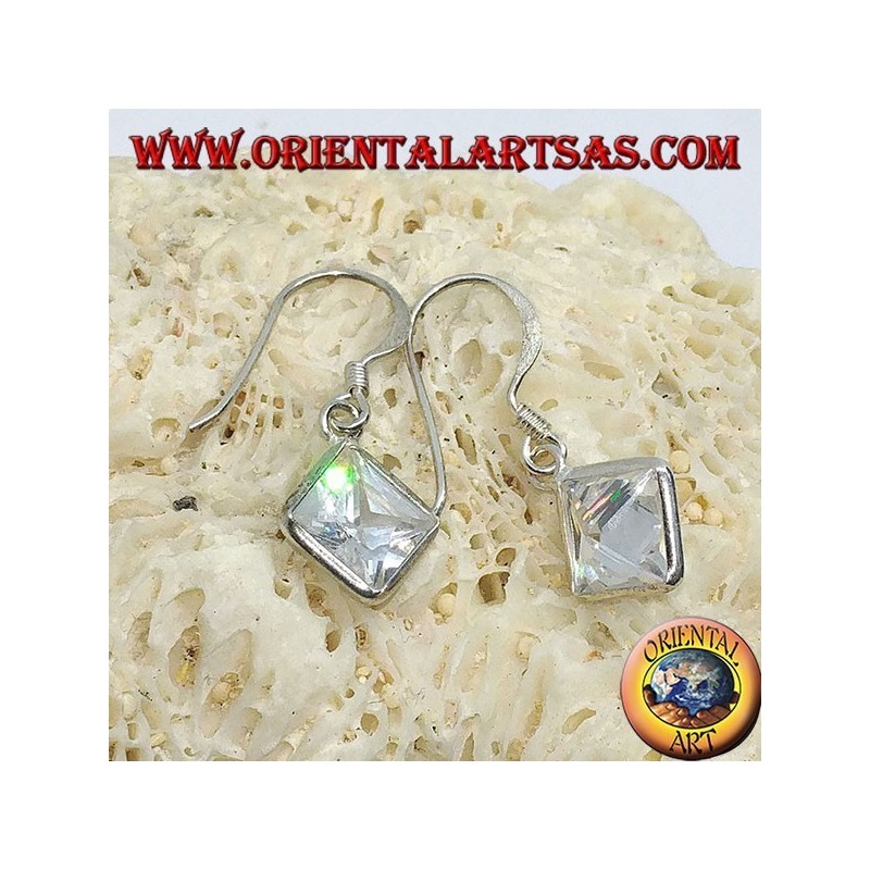 Silver earrings with rhombus zircon