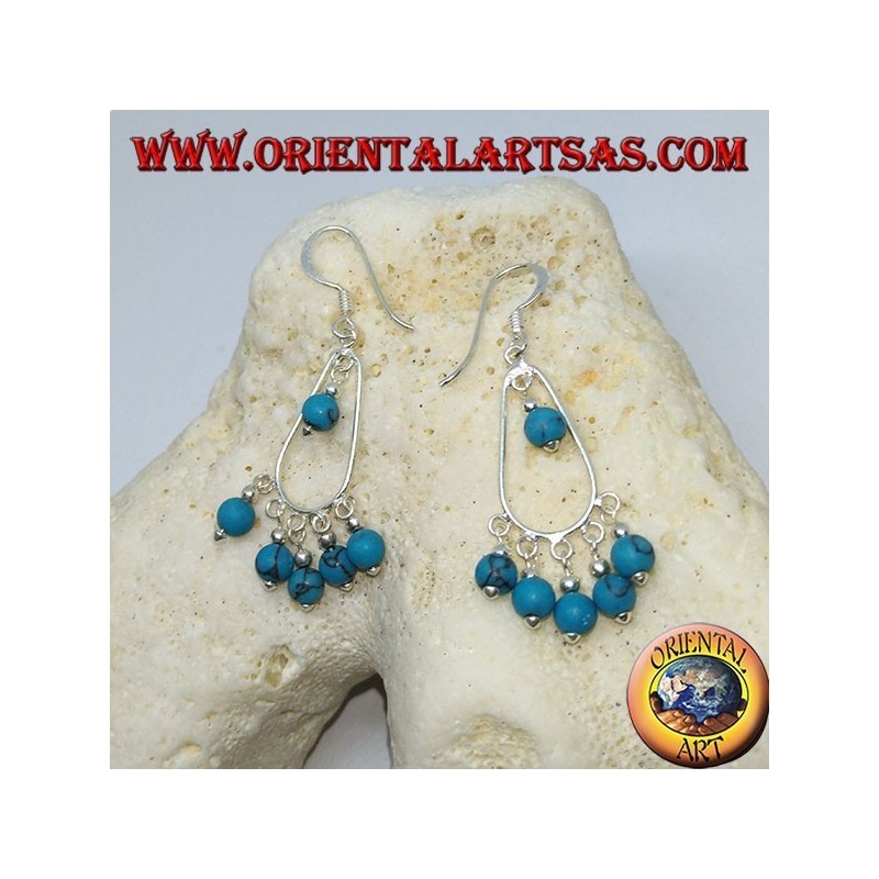 Boucles d'oreilles en argent avec six perles turquoises