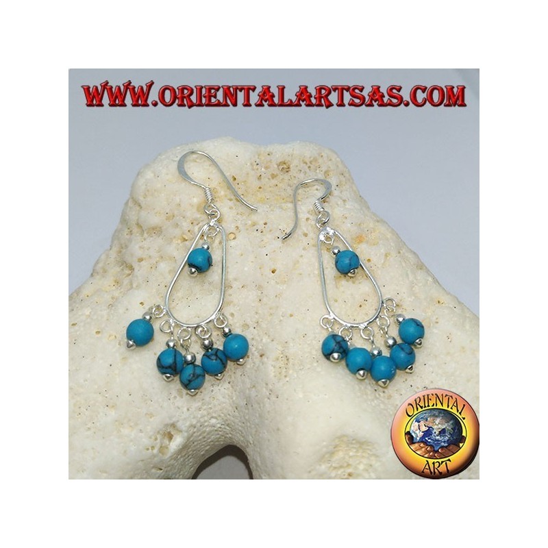 Boucles d'oreilles en argent avec six perles turquoises