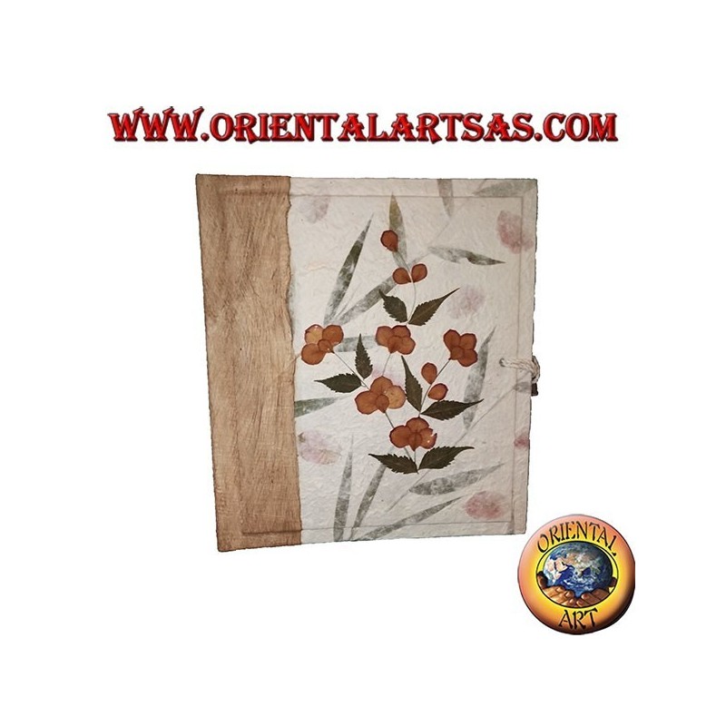 Photo album in rice paper with flower petals and embroidery, 27 cm