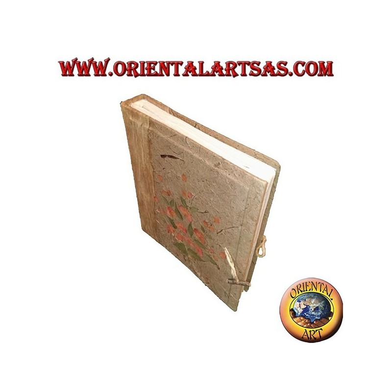 Photo album in tree bark and embroidery of flower petals, 27 cm