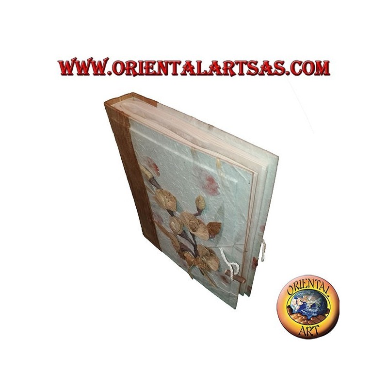 Photo album in rice paper and bark with floral pattern, 27 cm