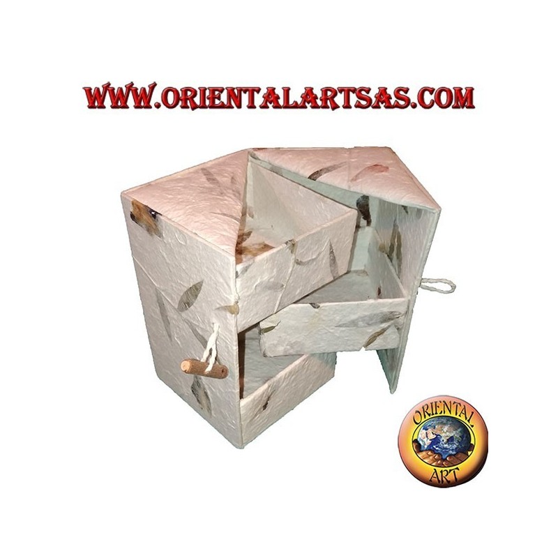 Boîte à bijoux en papier de riz avec trois tiroirs parallélépipédiques, 15 cm