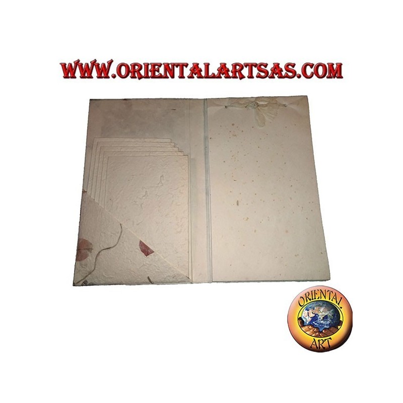 Sobres para cartas (5pc) con hojas (22pc) en cuaderno en papel de arroz y pétalos