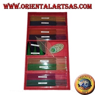 Ensemble de 8 encens naturels (5 pcs) + 6 cônes d'encens + essences de combustion (rose)