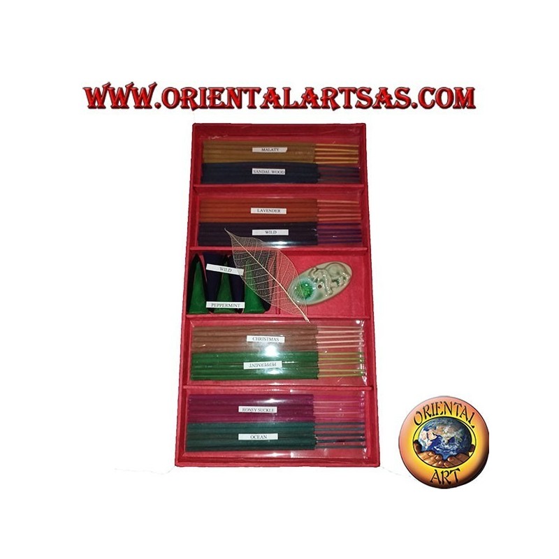 Ensemble de 8 encens naturels (5 pcs) + 6 cônes d'encens + essences de combustion (rose)