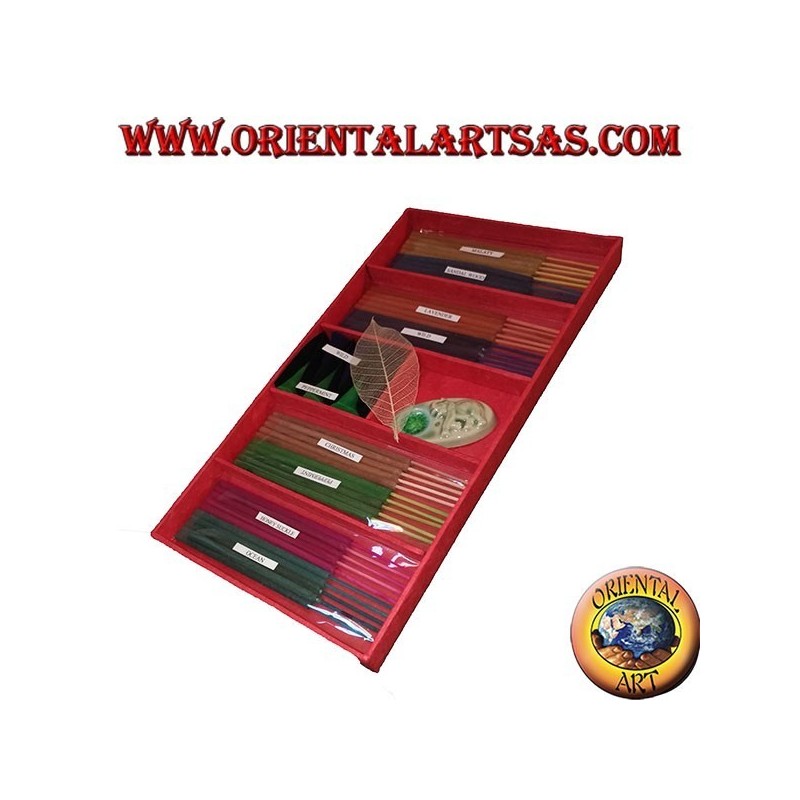 Set di 8 incensi naturali (5 pz) + 6 incensi a cono + brucia essenze (rosa)