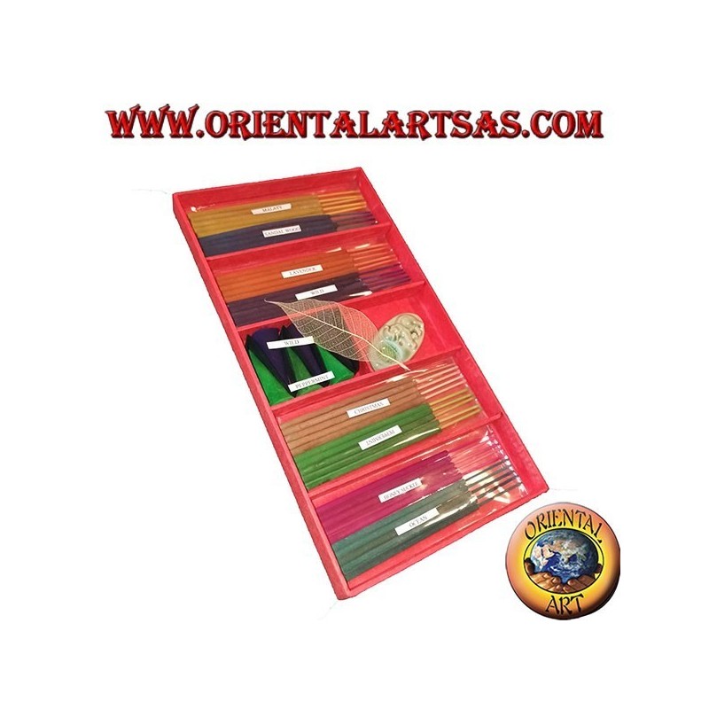 Set di 8 incensi naturali (5 pz) + 6 incensi a cono + brucia essenze (rosa)
