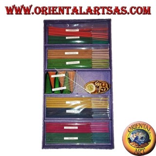 Set di 8 incensi naturali (5 pz) + 6 incensi a cono + brucia essenze (viola)