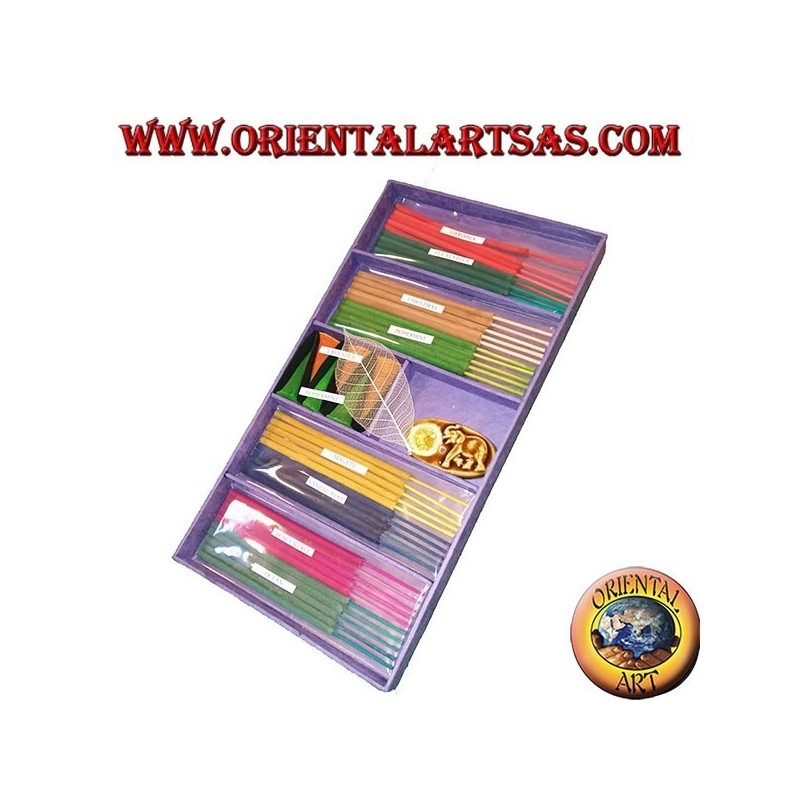 Ensemble de 8 encens naturels (5 pcs) + 6 cônes d'encens + essences de combustion (violet)