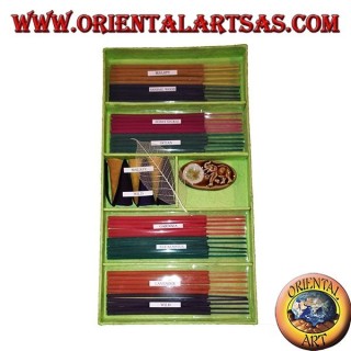 Set de 8 inciensos naturales (5 piezas) + 6 conos de incienso + esencias ardientes (verde)