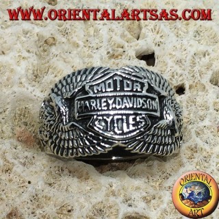 Anello in argento con logo della Harley Davidson tra le  aquile