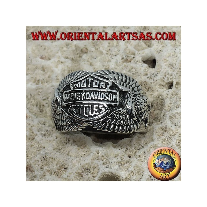 Anello in argento con logo della Harley Davidson tra le  aquile