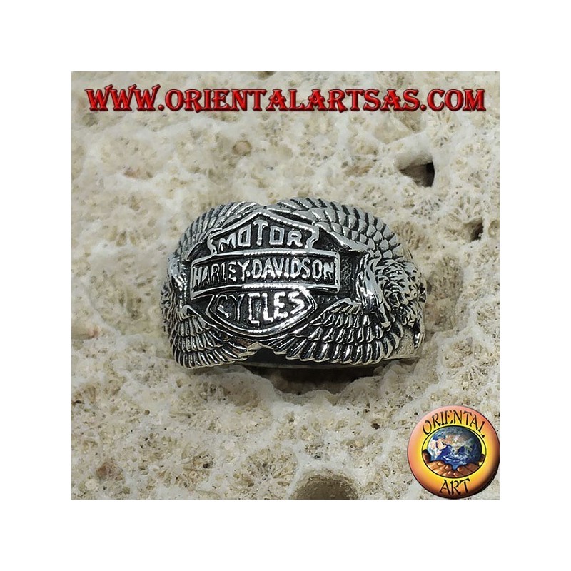 Anello in argento con logo della Harley Davidson tra le  aquile