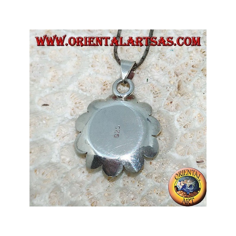 Colgante en flor de loto de plata con centro en turquesa natural redondo tibetano