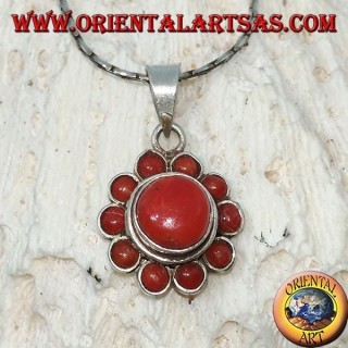 Pendentif en argent en forme de fleur de coraux naturels