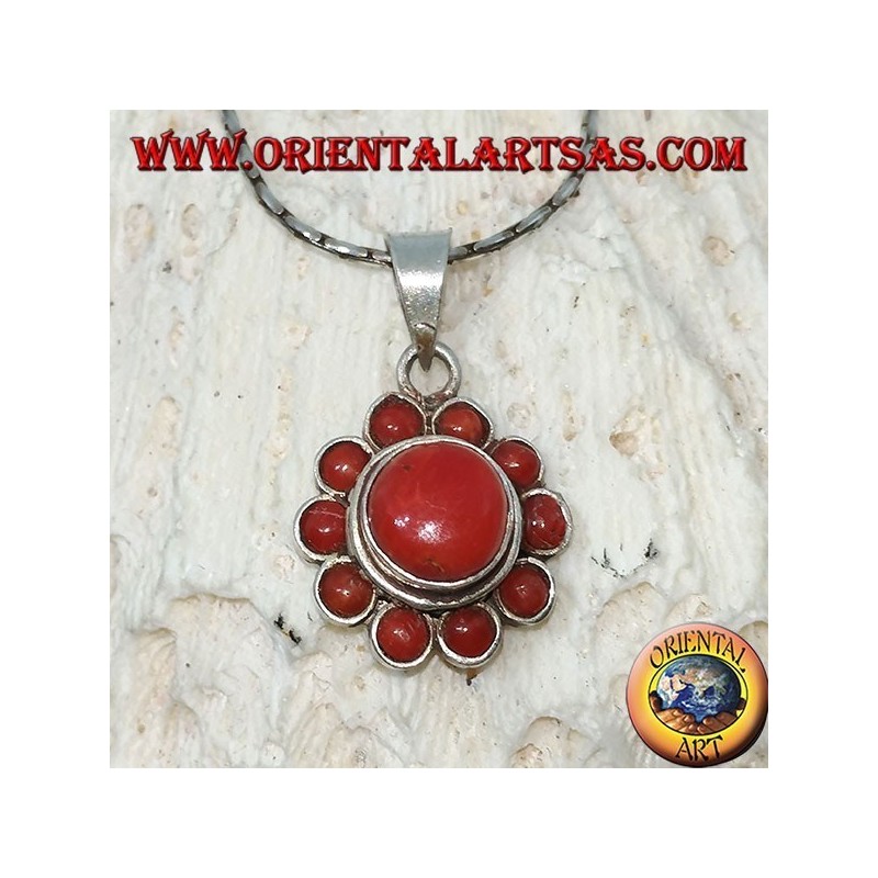 Pendentif en argent en forme de fleur de coraux naturels
