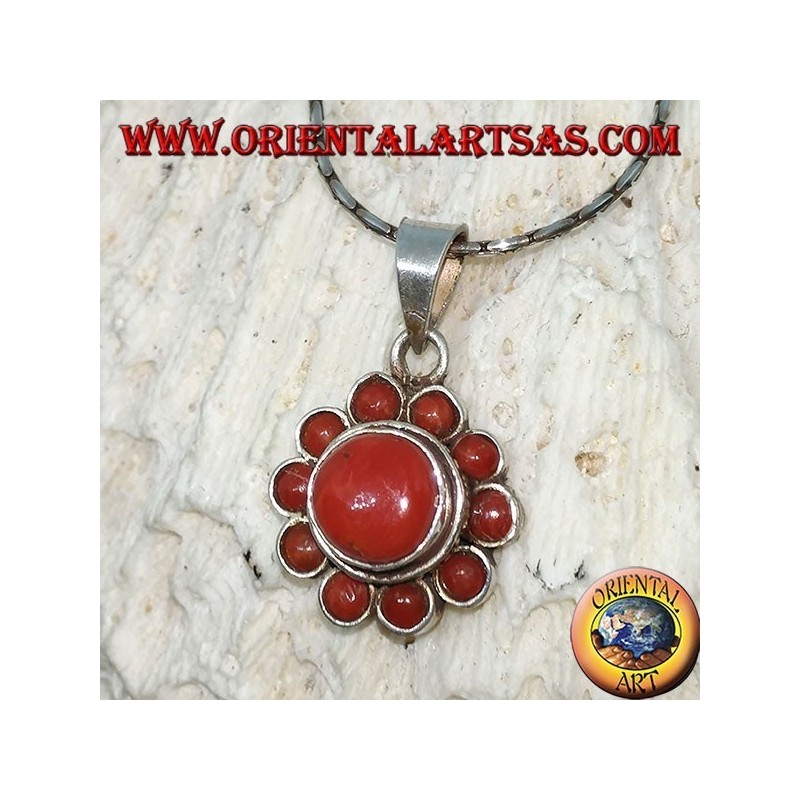 Pendentif en argent en forme de fleur de coraux naturels