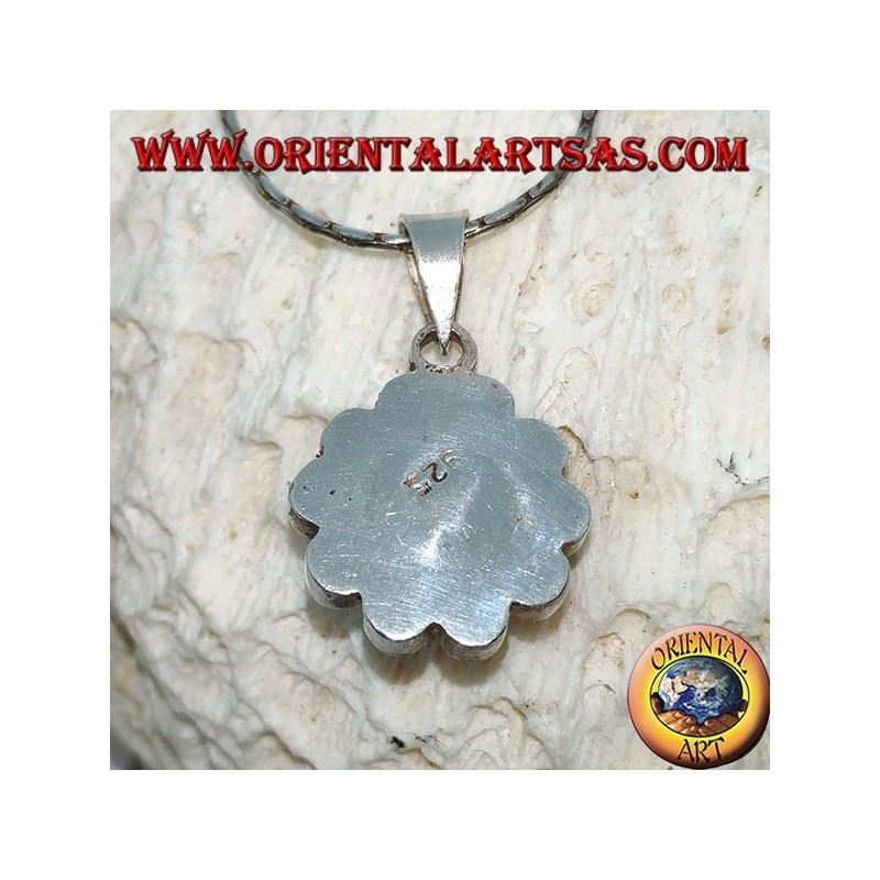 Silver pendant in the shape of a flower of natural corals