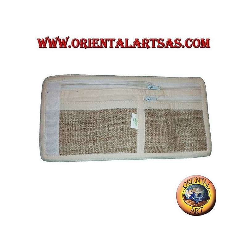 Portefeuille en chanvre à 4 poches avec deux fermetures à glissière avec motif brodé