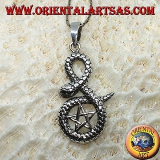 Silberanhänger, Pentacle in Kobra gehüllt