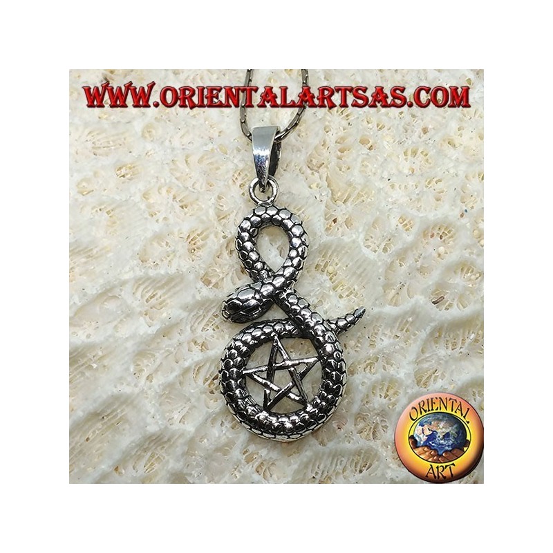 Pendentif en argent, pentacle enveloppé dans du cobra