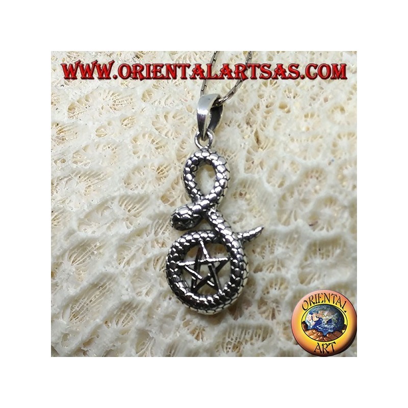 Silberanhänger, Pentacle in Kobra gehüllt