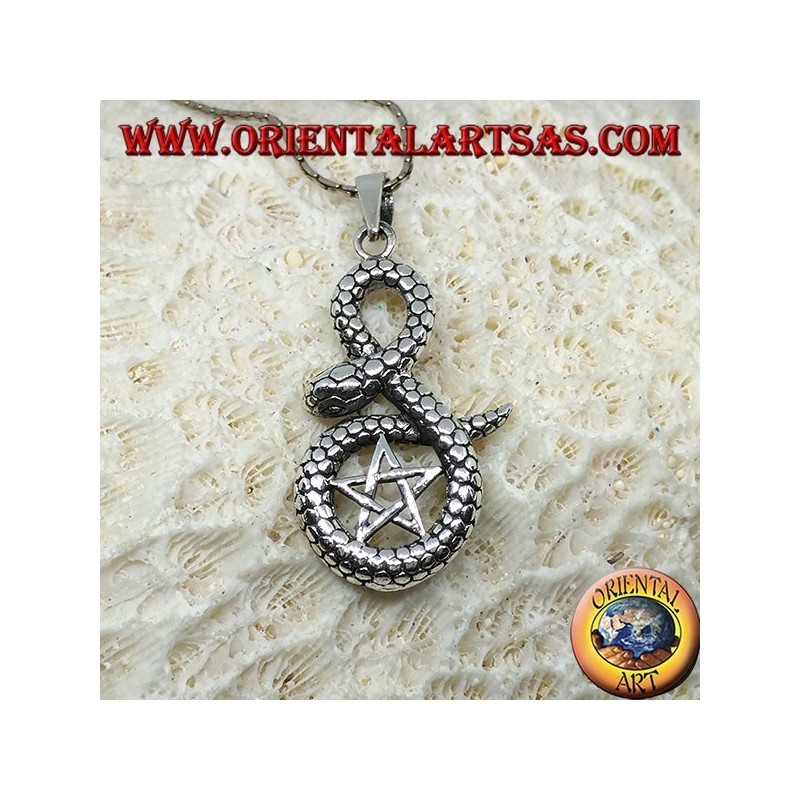Silberanhänger, Pentacle in Kobra gehüllt