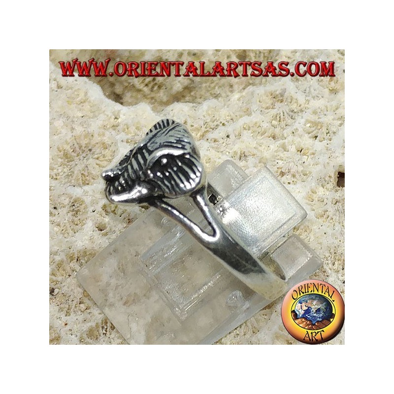 Silver ring with elephant head pachyderm