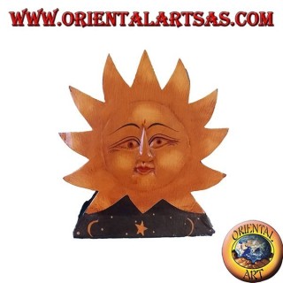 Porte-courrier ou porte-serviette en bois peint à la main de couleur soleil et lune