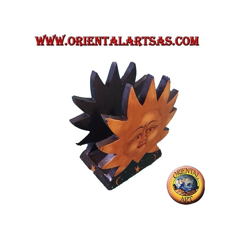Wooden hand painted sun and moon mail holder or napkin holder
