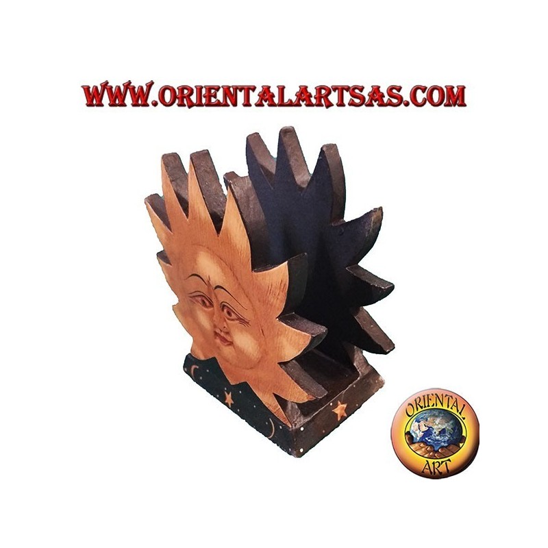 Wooden hand painted sun and moon mail holder or napkin holder